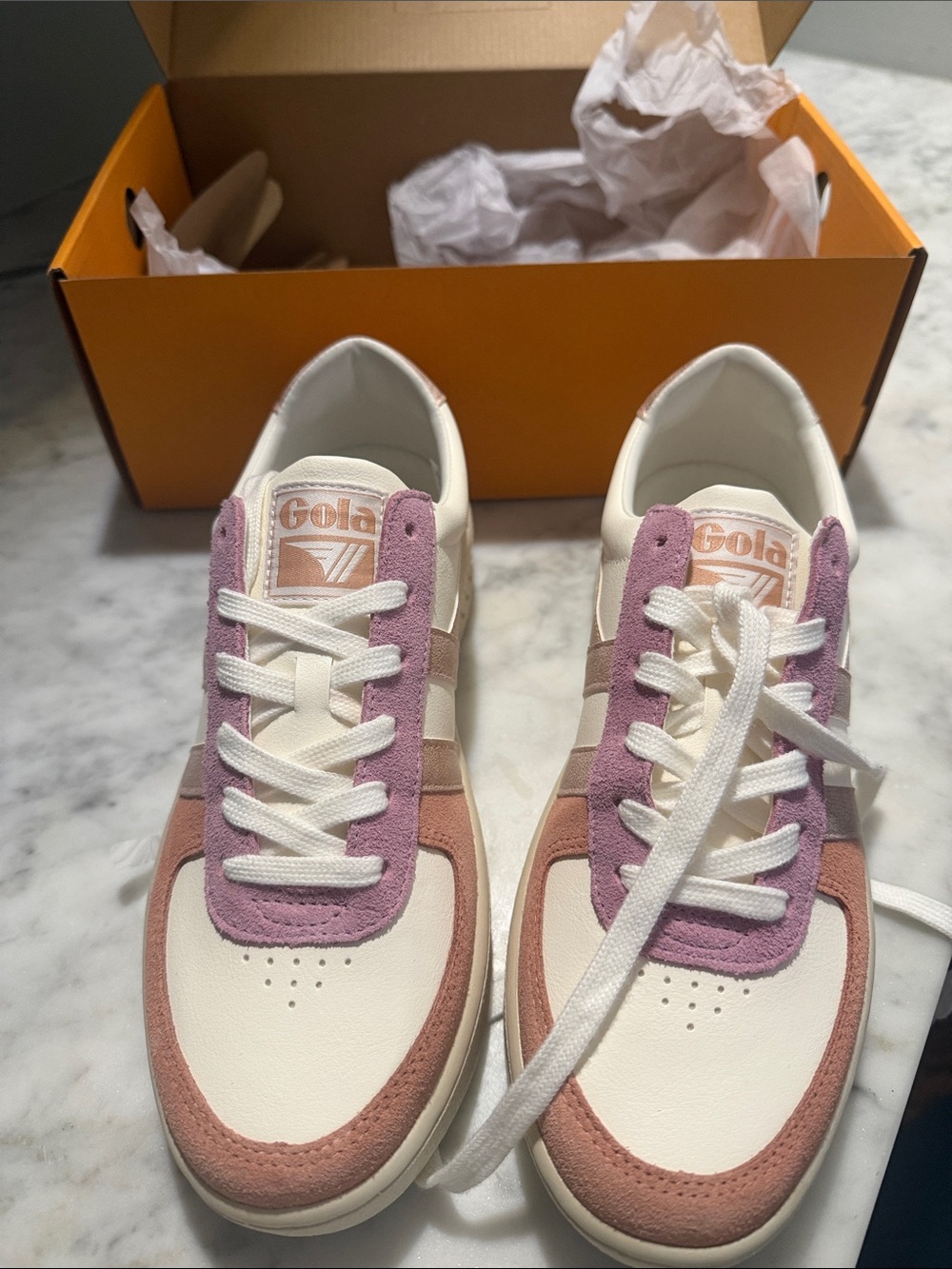 Gola Women's Cream Pink & Mauve Suede Accent Sneakers-New in Box